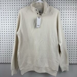 NWT Goodfellow & Co Men's Quilted Snap Pullover Sweatshirt Ivory Size S‎